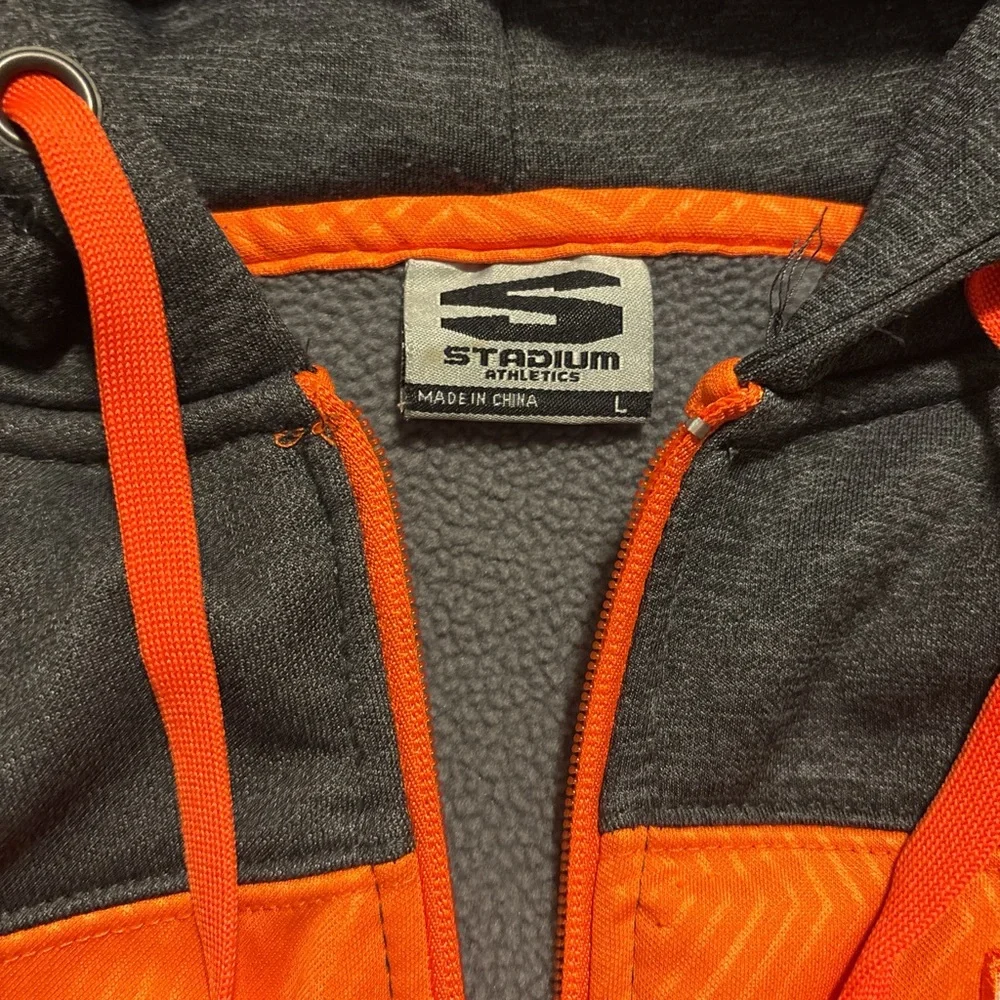 Stadium Athletics Gray and Orange Zip Up Sweater - Picture 2 of 3